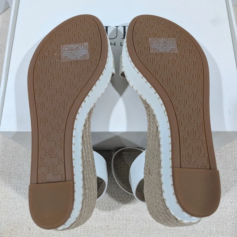 Lauren Ralph Lauren Hilarie White Leather Espadrille Wedge Sandals 9B MSRP $155